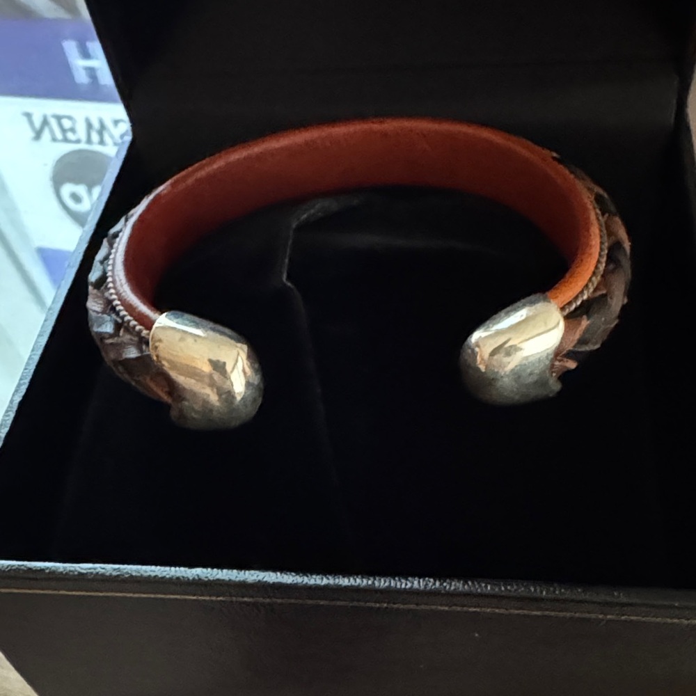 Brown Leather Cuff Bracelet with Silver Accents